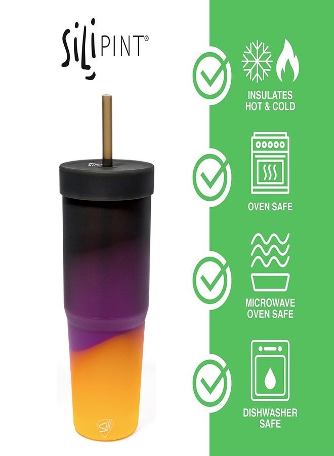 Silipint: Silicone 32oz Straw Tumblers: 2 Pack - Sun Storm - Unbreakable, Flexible, Sustainable, Hot or Cold, Airtight Lid, Travel - Image 2